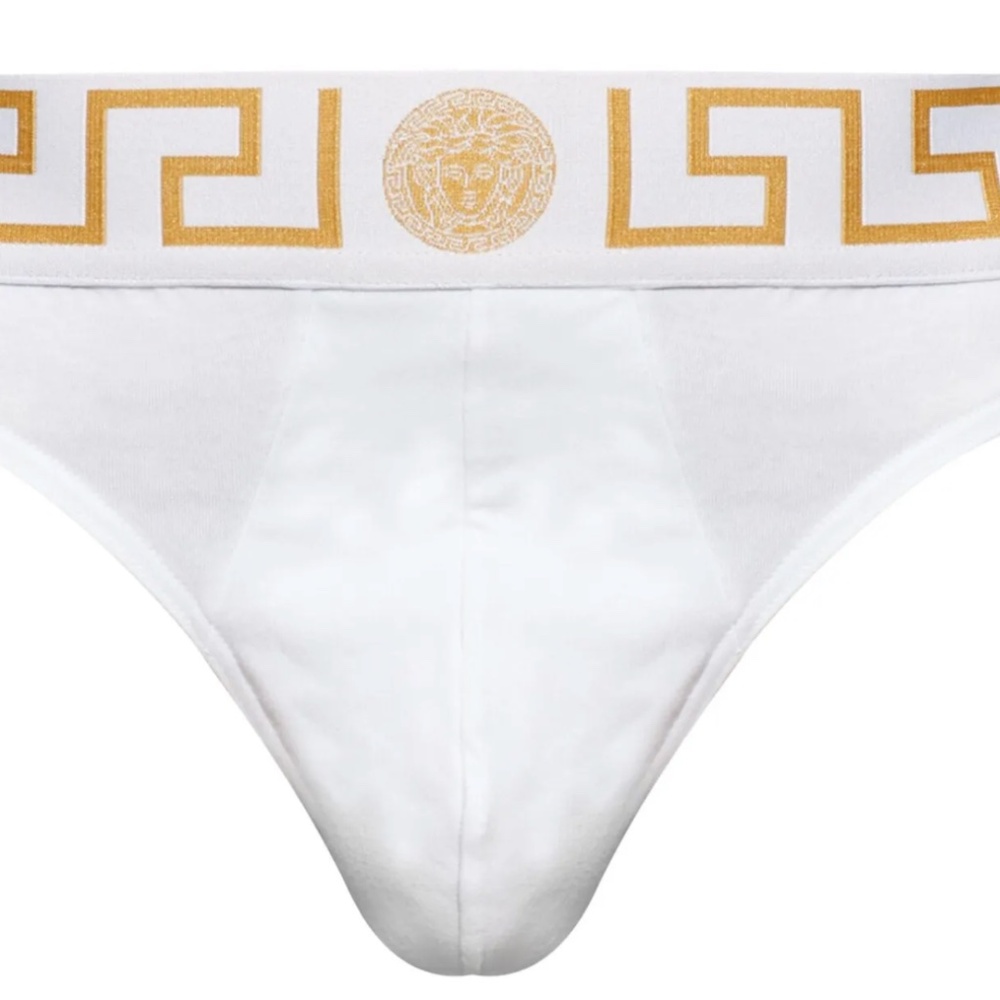 Versace Greca Border Medusa Greek Key Logo White Thong Underwear w/ Tags+Box - Picture 11 of 14